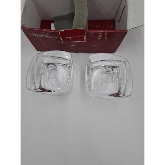 Pair of Orrefors Lancelot Candle Holders made in Sweden w/ box, very nice - Picture 2 of 8